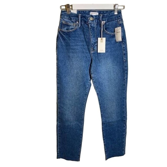 Good American Good Classic Jeans Raw Hem Dark Wash Size 4/27 NEW $139 - Picture 1 of 6